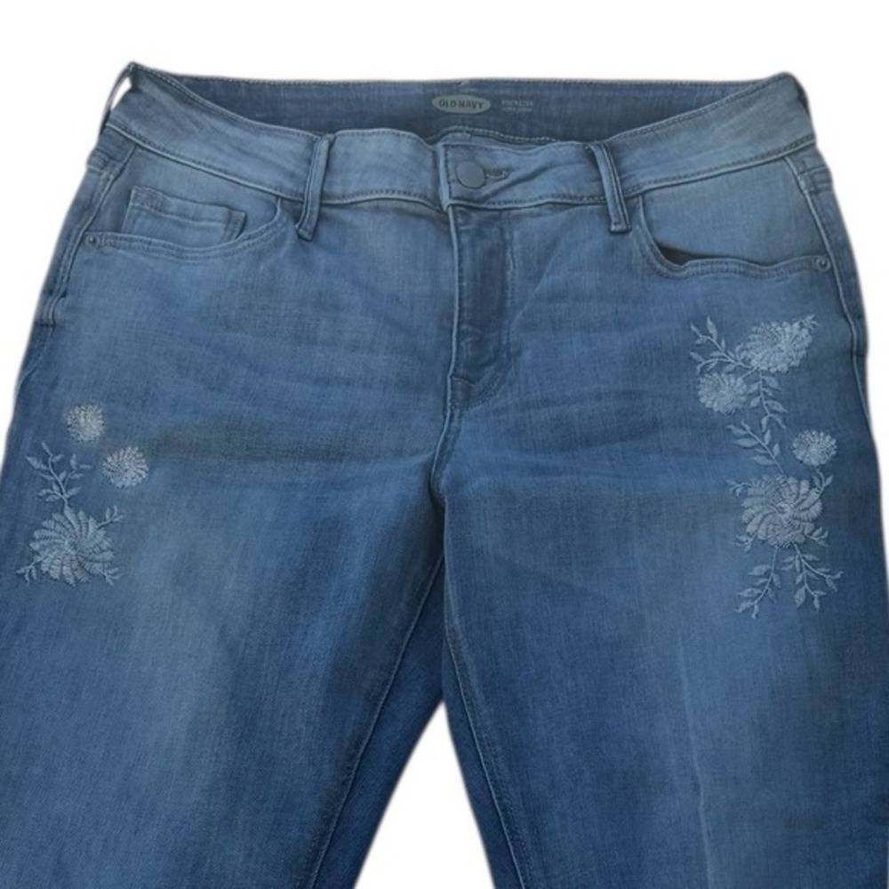 Old Navy Rockstar Super Skinny Jeans Embroidered Floral Distressed‎ Knee size 10